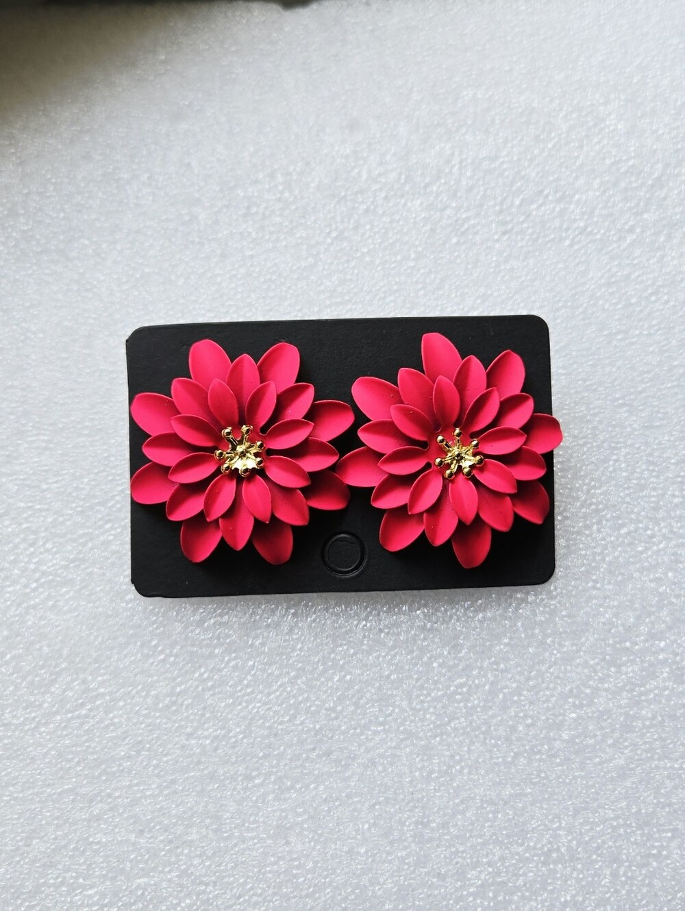 Hot Pink Flower Statement Earrings with Gold Centers